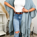 One Size Fits Most Blue Gray Solid Ruffle Boho Cardigan/ Kimono