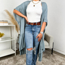 One Size Fits Most Blue Gray Solid Ruffle Boho Cardigan/ Kimono