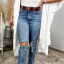One Size Fits Most White Solid Ruffle Boho Cardigan/ Kimono