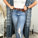 One Size Fits Most Denim Eliana Embroidered Cardigan kimono