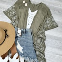 One Size Fits Most Olive Eliana Embroidered Cardigan kimono