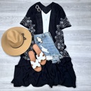 One Size Fits Most Black Eliana Embroidered Cardigan kimono
