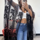 One Size Fits Most Black Vivian Lace Embroidered Kimono