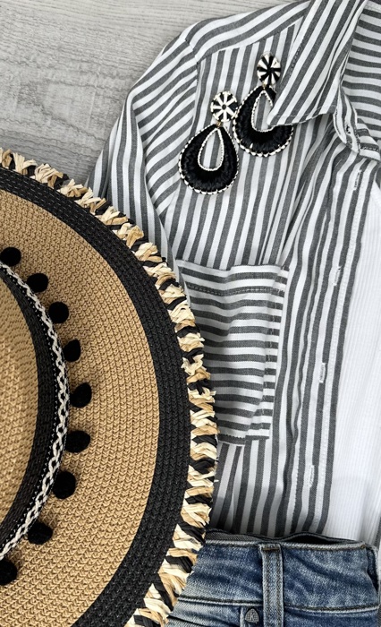 Long Sleeve Striped Button Down Shirt – Women’s Fall Casual Blouse