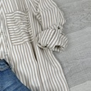 Small Khaki/White Long Sleeve Striped Button Down Shirt – Women’s Fall Casual Blouse