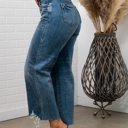 Size 27 Jane High Waist  Raw Hem Crop Wide Leg Jeans JUDY BLUE