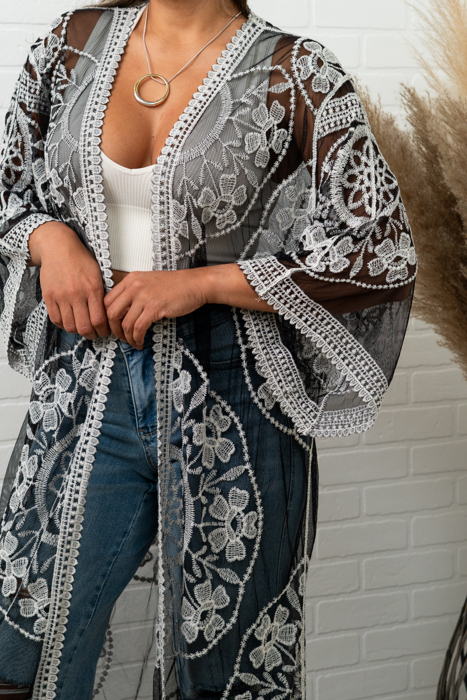 Nadia Mesh Embroidered Boho Lace Kimono