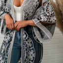 One Size Fits Most Black Nadia Mesh Embroidered Boho Lace Kimono