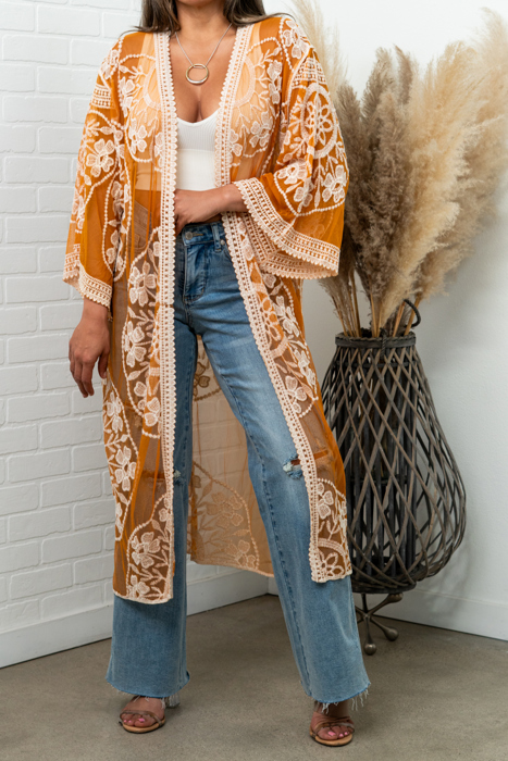 Nadia Mesh Embroidered Boho Lace Kimono