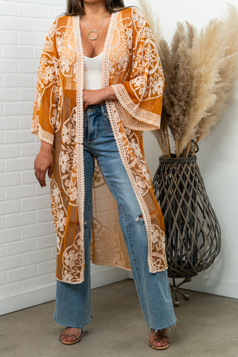 Nadia Mesh Embroidered Boho Lace Kimono