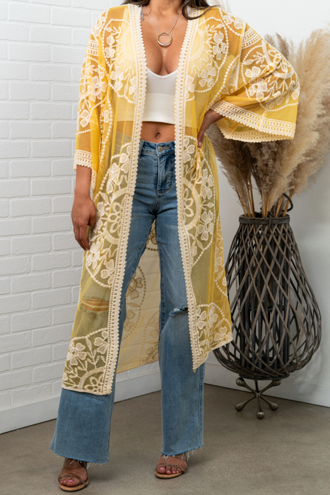 Nadia Mesh Embroidered Boho Lace Kimono