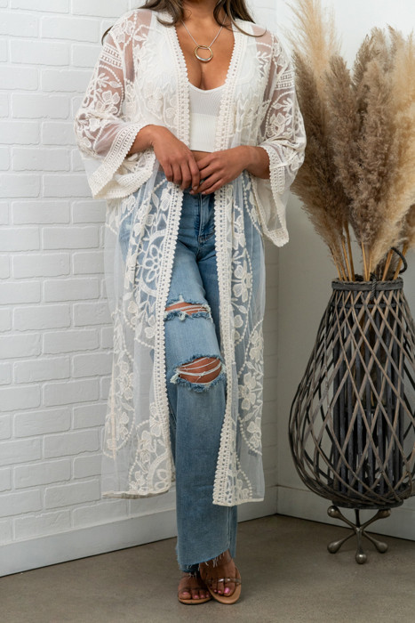 Nadia Mesh Embroidered Boho Lace Kimono