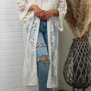 One Size Fits Most Ivory Nadia Mesh Embroidered Boho Lace Kimono