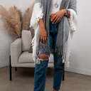 One Size Fits Most Gray/Ivory Brooke Multi-Colored Tasseled Ruana