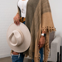 One Size Fits Most Mocha Brooke Multi-Colored Tasseled Ruana