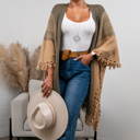 One Size Fits Most Mocha Brooke Multi-Colored Tasseled Ruana