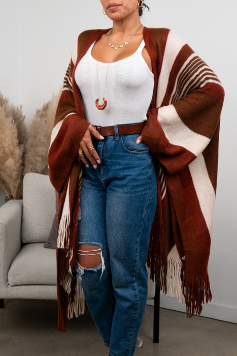 Brianna Striped Frayed Edge Ruana