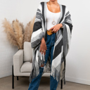 One Size Fits Most Gray Brianna Striped Frayed Edge Ruana