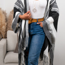 One Size Fits Most Gray Brianna Striped Frayed Edge Ruana