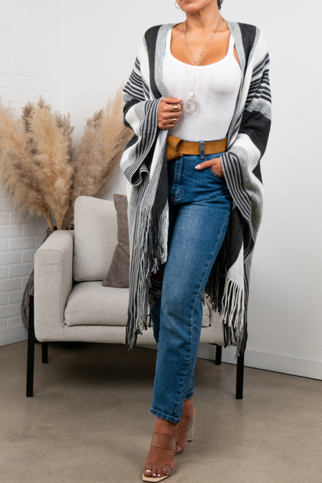 Brianna Striped Frayed Edge Ruana