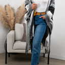 One Size Fits Most Gray Brianna Striped Frayed Edge Ruana