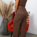 Medium Chestnut Brown Lauren Crinkled Plisse 2pc Loungewear Set