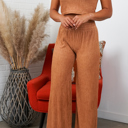 Small Camel Lauren Crinkled Plisse 2pc Loungewear Set