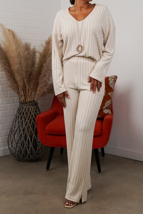 Alice Ribbed Knit Sweater V Neck Loungewear 2 Piece Set