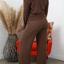 Small Brown Alice Ribbed Knit Sweater V Neck Loungewear 2 Piece Set