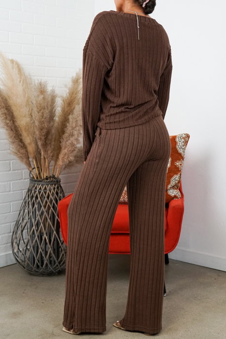 Alice Ribbed Knit Sweater V Neck Loungewear 2 Piece Set