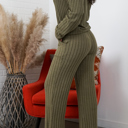 Medium Olive Alice Ribbed Knit Sweater V Neck Loungewear 2 Piece Set