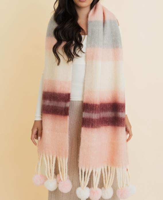 Cozy Hug Chunky Pom Tassel Scarf