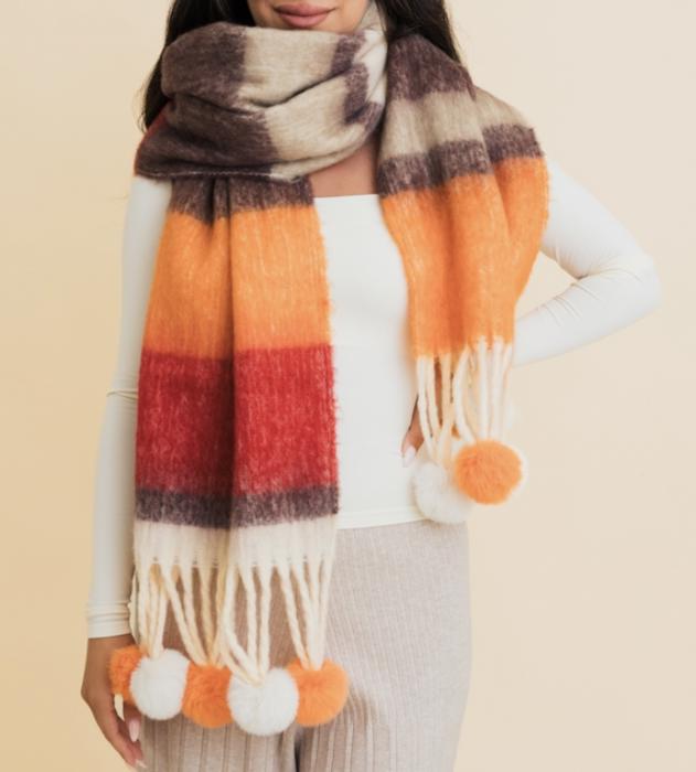 Cozy Hug Chunky Pom Tassel Scarf