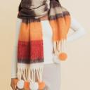 Orange/Brown Cozy Hug Chunky Pom Tassel Scarf