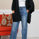 One Size Fits Most Black Catalina Ribbed Knit Cardigan