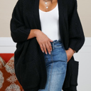 One Size Fits Most Black Catalina Ribbed Knit Cardigan