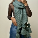 Blue Teal Alba Huge Knitted Pom Tassel Scarf