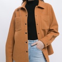 Medium Camel Wool Blend Button Down Shacket