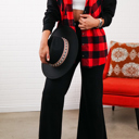 S-M Red/Black Women's Hooded-Two-Tone-Flannel Fall Essential