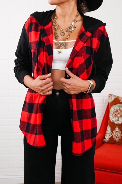 Women's Hooded-Two-Tone-Flannel Fall Essential