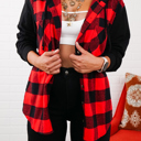 S-M Red/Black Women's Hooded-Two-Tone-Flannel Fall Essential
