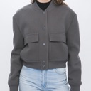Large Charcoal Laura Cropped Utility Jacket for Women with Front Pockets