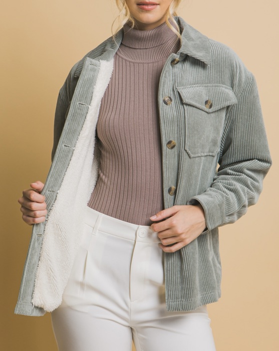Corduroy Button Up Jacket With Sherpa