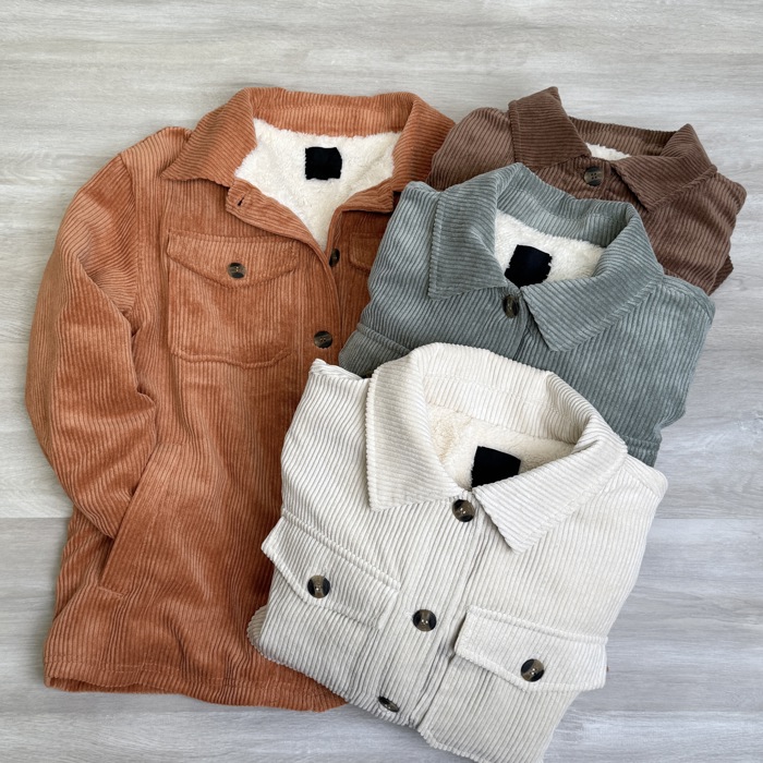 Corduroy Button Up Jacket With Sherpa