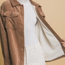 Medium Cocoa Corduroy Button Up Jacket With Sherpa