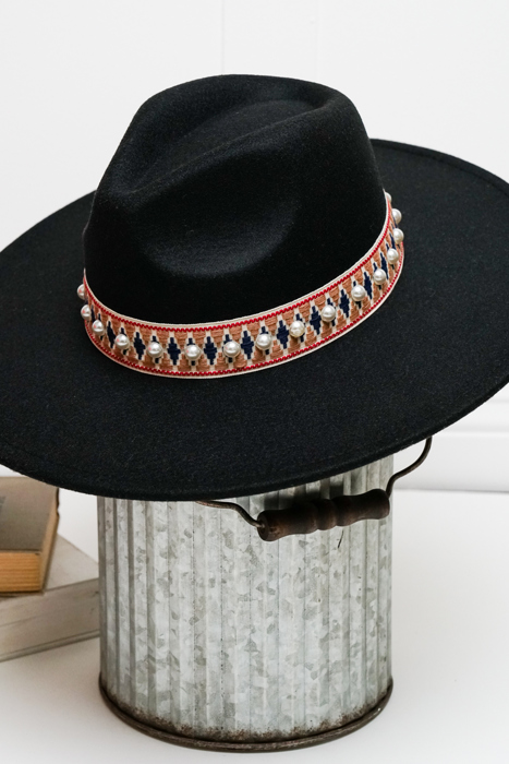 Pearled Trim Band Fedora Hat