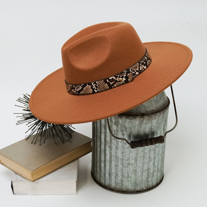 Alexia Fedora Hat – Wide Brim with Animal Print Strap
