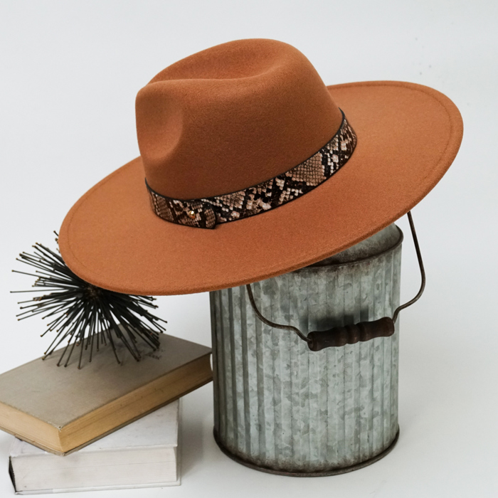 Alexia Fedora Hat – Wide Brim with Animal Print Strap