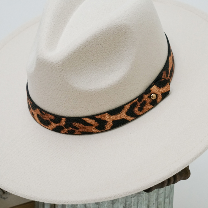 Alexia Fedora Hat – Wide Brim with Animal Print Strap