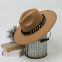 Tan Fedora Hat with Braided Chain Band Accent